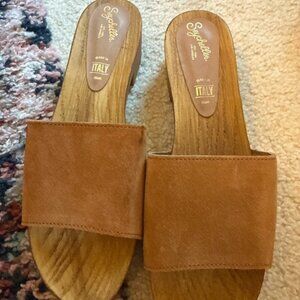 Seychelles Tan Suede Slide Sandals